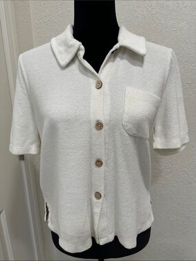 Faherty Off White Short-Sleeve Terrycloth Button-Down Terry Polo